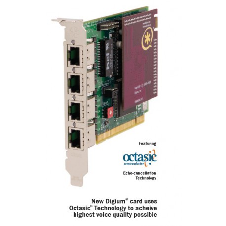 Digium TE407P Quad E1/T1 5.0 Volt Card with Octatic echo cancellation 